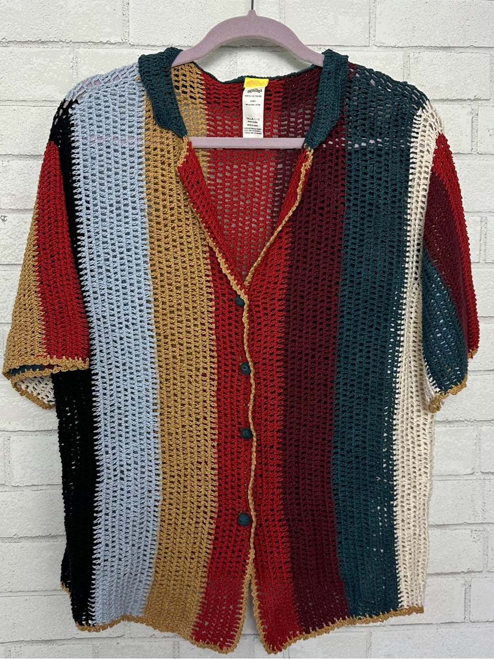 Agua Bendita Multicolor Crochet Striped Button-Up Cardigan